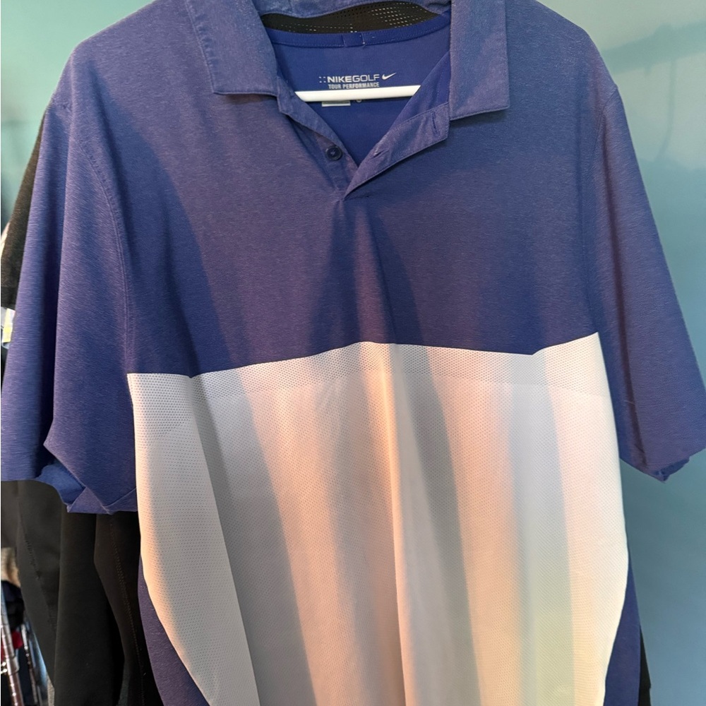 Nike Blue and White Polo Shirt Classic Design